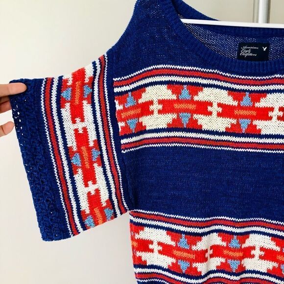 AMERICAN EAGLE Dark Purple Boho Chunky Knit Kimono Short Sleeve Sweater /‎ Sz M - Picture 2 of 5